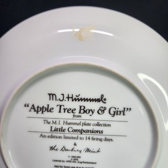 M.J Hummel Apple Tree Boy & Girl Collectors Plate 8'' Danbury Mint 1989 - Picture 5 of 7